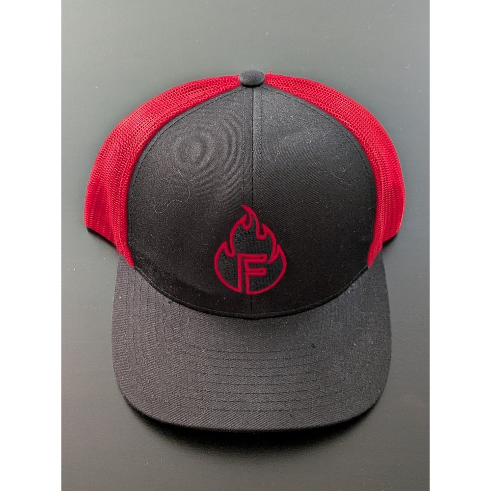 Flaming F Fire Logo Snapback Hat Trucker‎ Cap OSFM Pacific Headwear Red Black